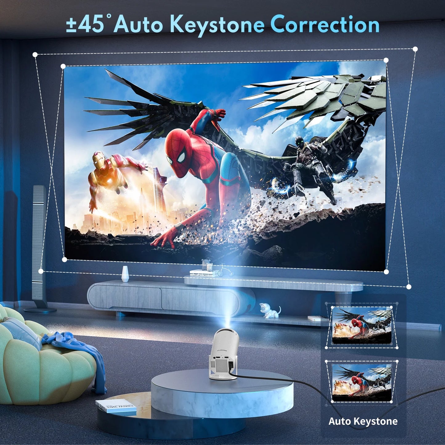 Luxurygoodspro Mini Projector – 290 ANSI, 4K Decoding, WiFi 6, Bluetooth 5.4, Android 11, Auto Keystone, 180° Rotation