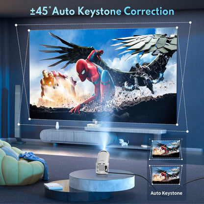 Luxurygoodspro Mini Projector – 290 ANSI, 4K Decoding, WiFi 6, Bluetooth 5.4, Android 11, Auto Keystone, 180° Rotation