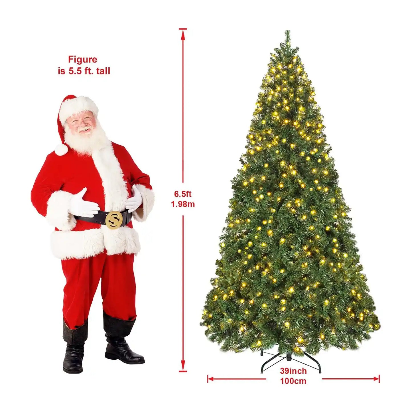 7.5ft Pre-lit Christmas Tree, Spruce Artificial Christmas Tree with Warm White Lights, Xmas Tree with Storage Bag and Metal Stand for Indoor and Outdoor Holiday Decoration