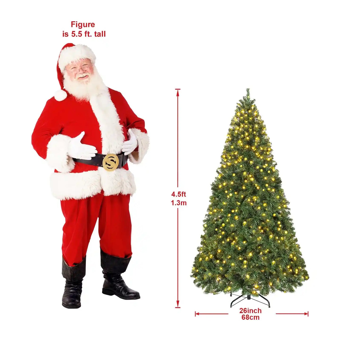 7.5ft Pre-lit Christmas Tree, Spruce Artificial Christmas Tree with Warm White Lights, Xmas Tree with Storage Bag and Metal Stand for Indoor and Outdoor Holiday Decoration