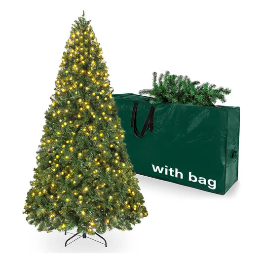 7.5ft Pre-lit Christmas Tree, Spruce Artificial Christmas Tree with Warm White Lights, Xmas Tree with Storage Bag and Metal Stand for Indoor and Outdoor Holiday Decoration