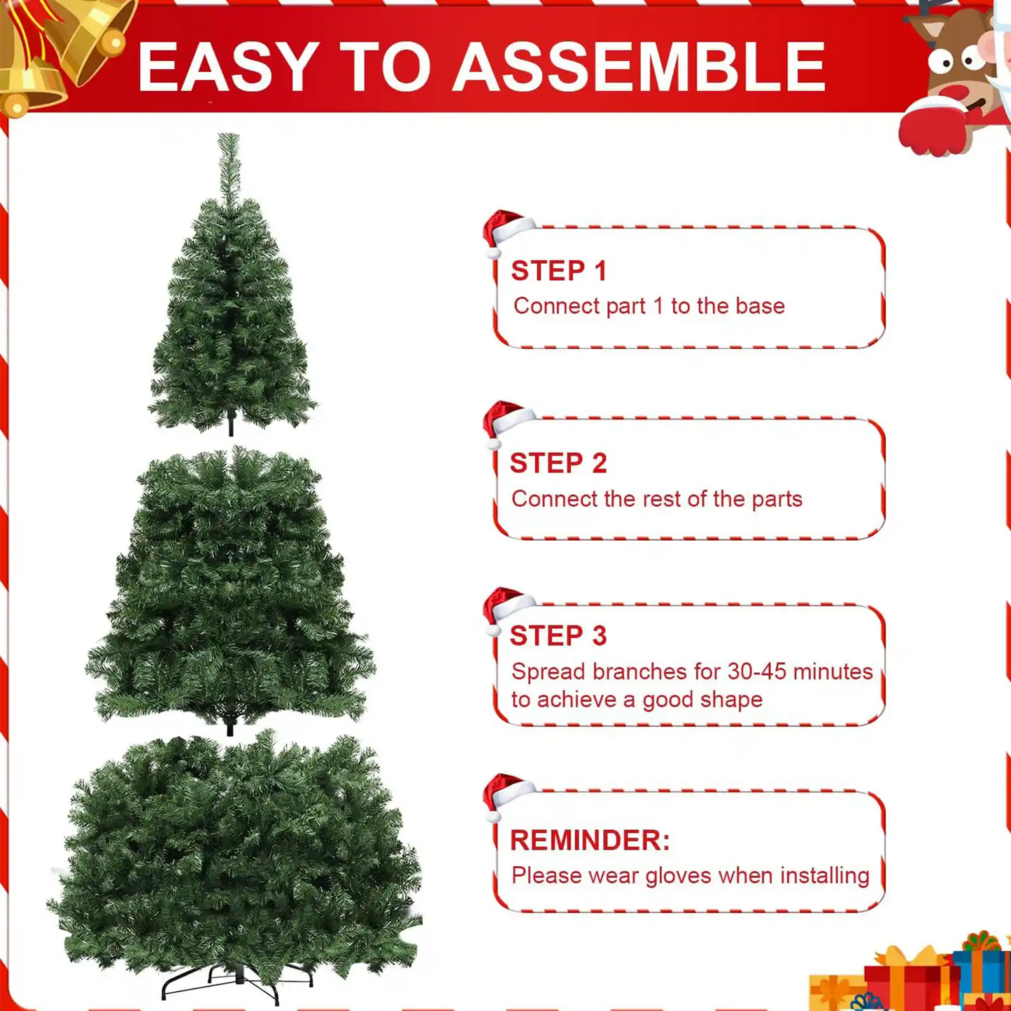 7.5ft Pre-lit Christmas Tree, Spruce Artificial Christmas Tree with Warm White Lights, Xmas Tree with Storage Bag and Metal Stand for Indoor and Outdoor Holiday Decoration